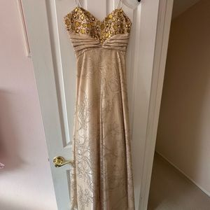 Masquerade Gold Prom Dress with Beads, Zipper Back, Size 3/4